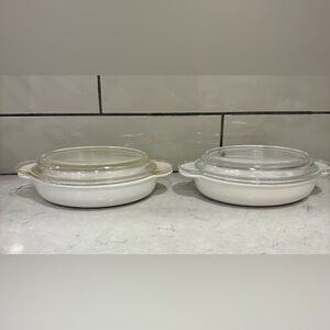 Vintage Corning Ware White Ceramic Casserole Dish Set with Glass Covers- 400ml